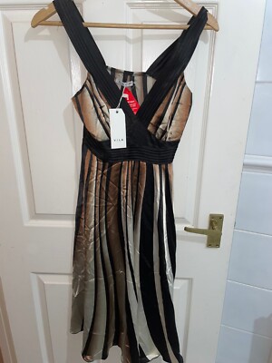 Vila Womens XS White/Black/Gold Calf Length Sleeveless Dress (New With Tags)