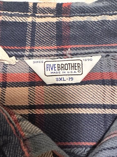 Vintage Five Brother 3X Flannel Shirt - Plaid - Blue Red Black White 80s USA - Picture 4 of 9