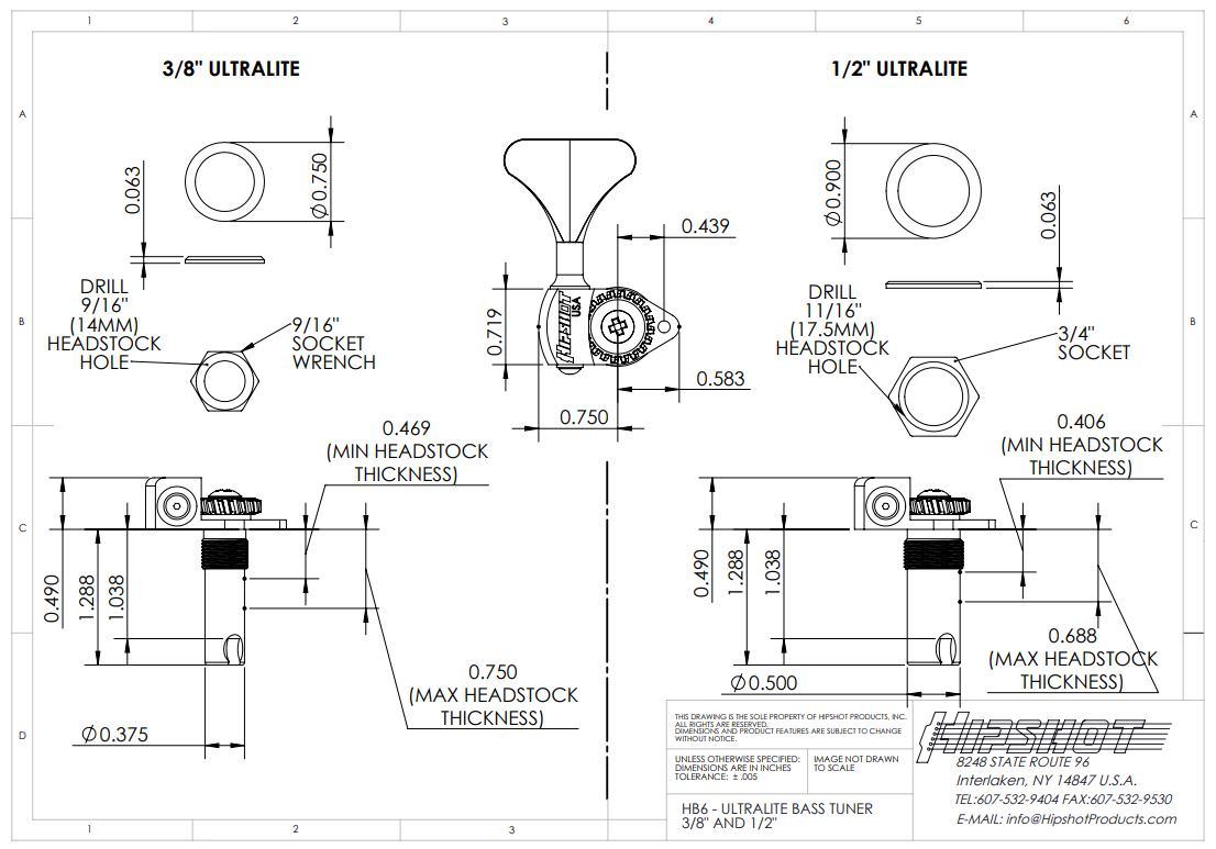 NEW Hipshot USA HB6 1/2" Ultralite® Bass Tuning 4 In Line SET | Reverb - Foto 4