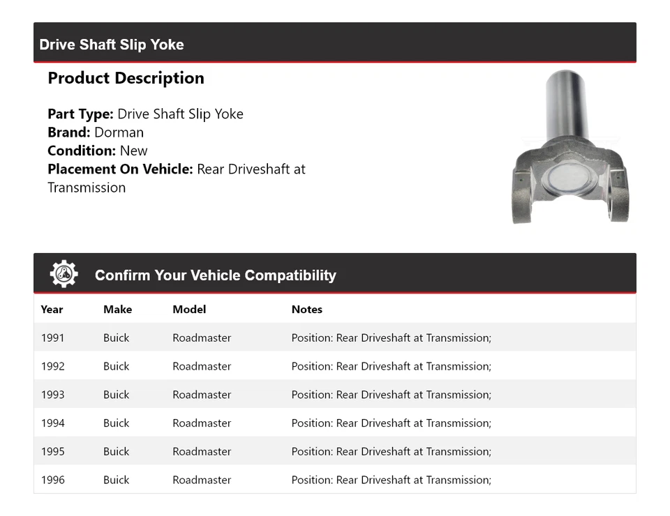 Yugo deslizante de eje de transmisión Dorman para Buick Roadmaster 1991-1996 1992 1993 1994 1995 Foto 2 de 4