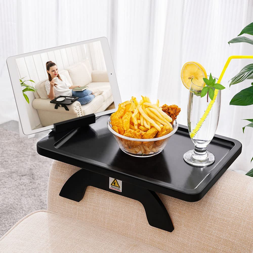 Sofa Armrest Tray,Clip on Couch Arm Table, Foldable Sofa Arm Tray with 360° Rota - Picture 10 of 12