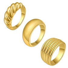 3pcs 14K Gold Plated Stainless Steel Chunky Statement Ring Set for Women