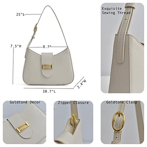 Women’s Shoulder Bag Hobo Handbags Small Purse Tote Clutch Handbag Cream White - Picture 3 of 6