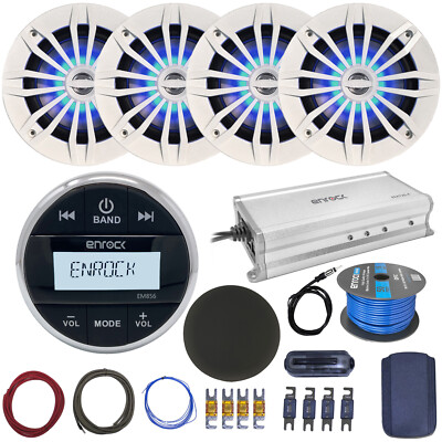 Enrock Bluetooth Marine Receiver, 4x LED Speaker, Amp