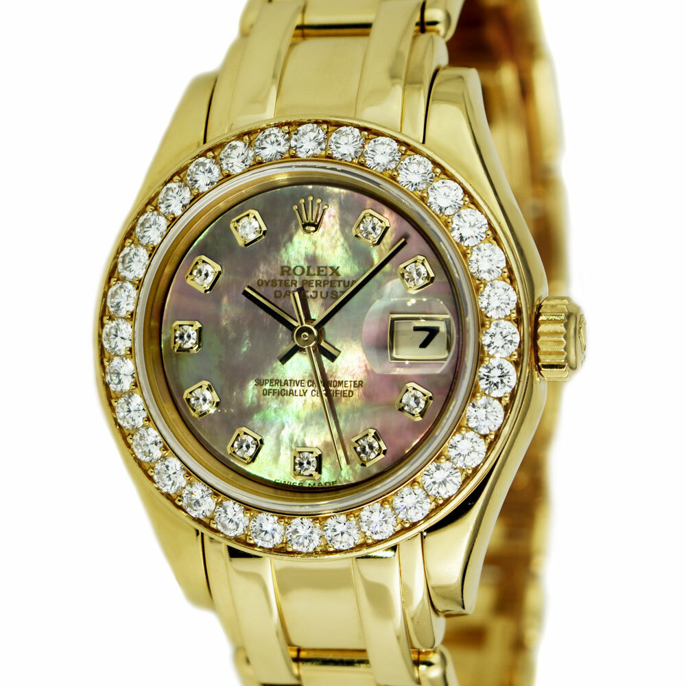 ROLEX Ladies 18kt Gold Pearlmaster Tahitian MOP DIAMOND Bezel