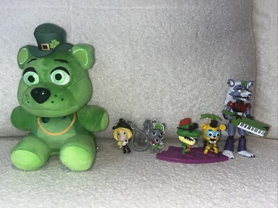 Lot of FNAF Security Breach Figures And Keychains Shamrock Freddy Plush
