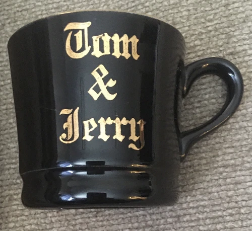 VTG Hall MCM Tom & Jerry Punch Cup Mug Black W/Gold Trim White Inside USA