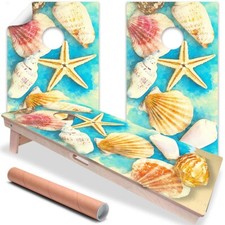 Starfish on Beach Cornhole Wraps Stickers Skins Wraps for Boards
