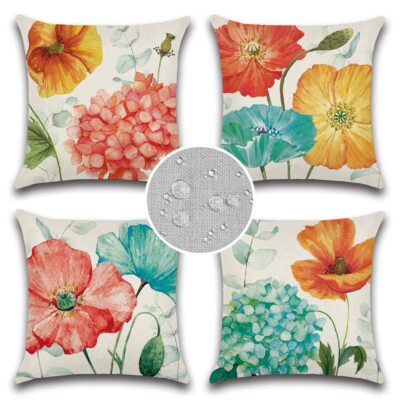 Summer Outdoor Pillow Covers 18x18 Waterproof Set Of 4 Hydrangea And Lotus Flora