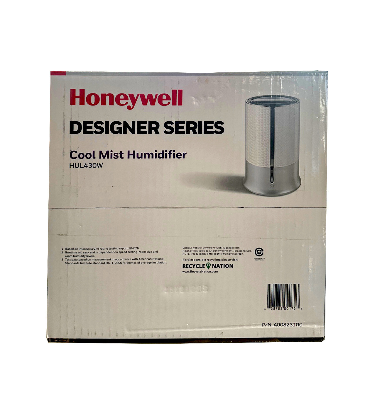 Honeywell Cool Mist Designer Series Humidifier HUL430W White Filter Free NEW !!