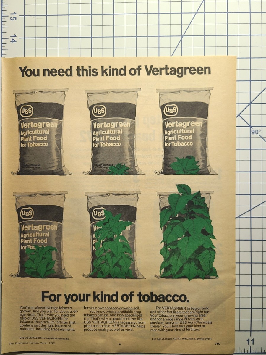 tobacco fertilizer Vintage Print Ad 1972 Vertagreen Fertilizer USS Agri-Chemicals For Tobacco