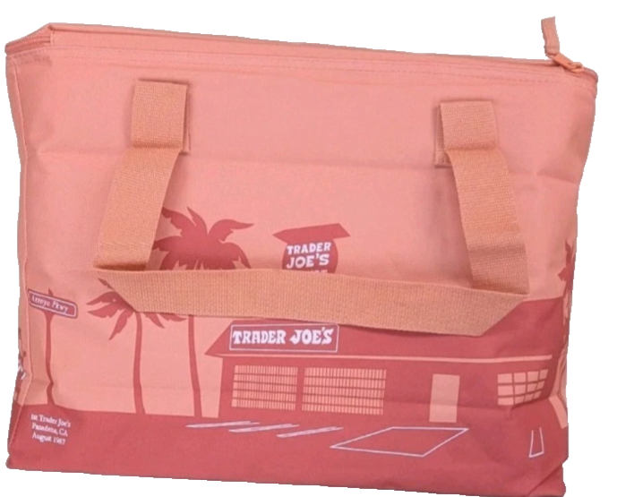 Trader Joe's Peach tote insulated reusable grocery cooler zipper