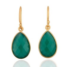 Natural Green Onyx 18K Gold Plated 925 Sterling Silver Dangle Earrings Jewelry