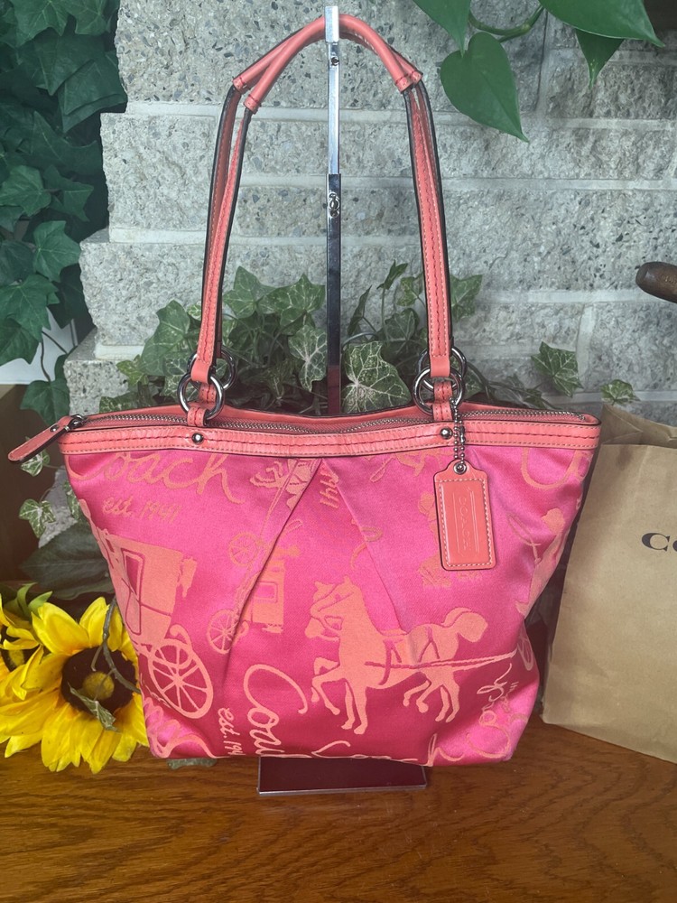 COACH  HORSE & CARRIAGE SIGNATURE 1941 TOTE 14482 PINK HANDBAG PURSE SHOULDER
