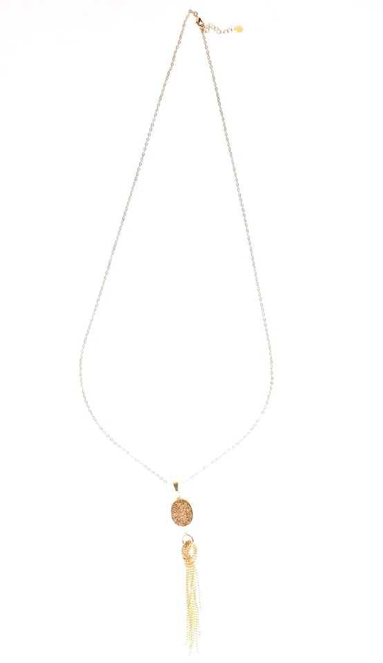 Elise M 18K Gold Plated 30" Long Oval Drusy Necklace with Gold Ball Chain Tassel - Image 3 of 3