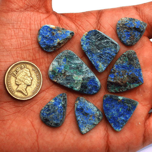 8 Pcs Natural Arizona Azurite Malachite Raw Face 18mm-32.3mm Druzy Gemstones Lot - Picture 7 of 15