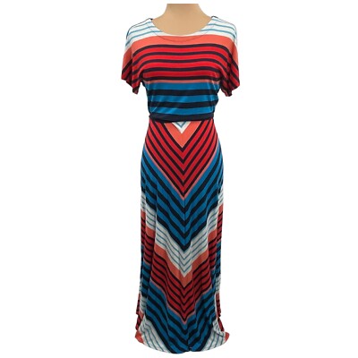 Tommy Hilfiger Jersey Maxi Dress Dolman Sleeve Stretch Striped Tie Belt XS  $129 | eBay