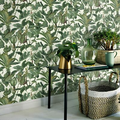 Paradisio Tropical Exotic Leafy Foliage Erismann Wallpaper White 6303-07
