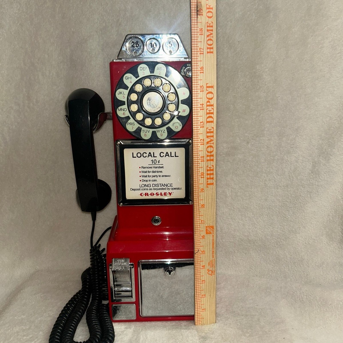 ともぞークロスリー ペイテレフォン シルバー レプリカ アメリカンレトロ Crosley Red 1957 Retro Pay Phone Replica With Coin Bank And