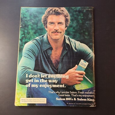 tom selleck cigarette ad appeared in a Salem in **1976** for the "Taste Enjoyment" campaign Farrah Fawcett and Tom Selleck
