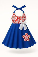 4th Of July Red Damask Patriotic Little Girl Dress