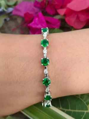 8Ct Round Simulated Emerald Stunning Tennis Bracelet 925 White Sterling Silver
