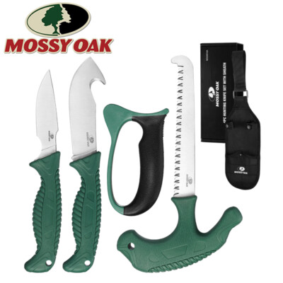 Mossy Oak 4PC Field Dressing Kit Hunting Knife Set Gut-Hook Skinner Caping Knife