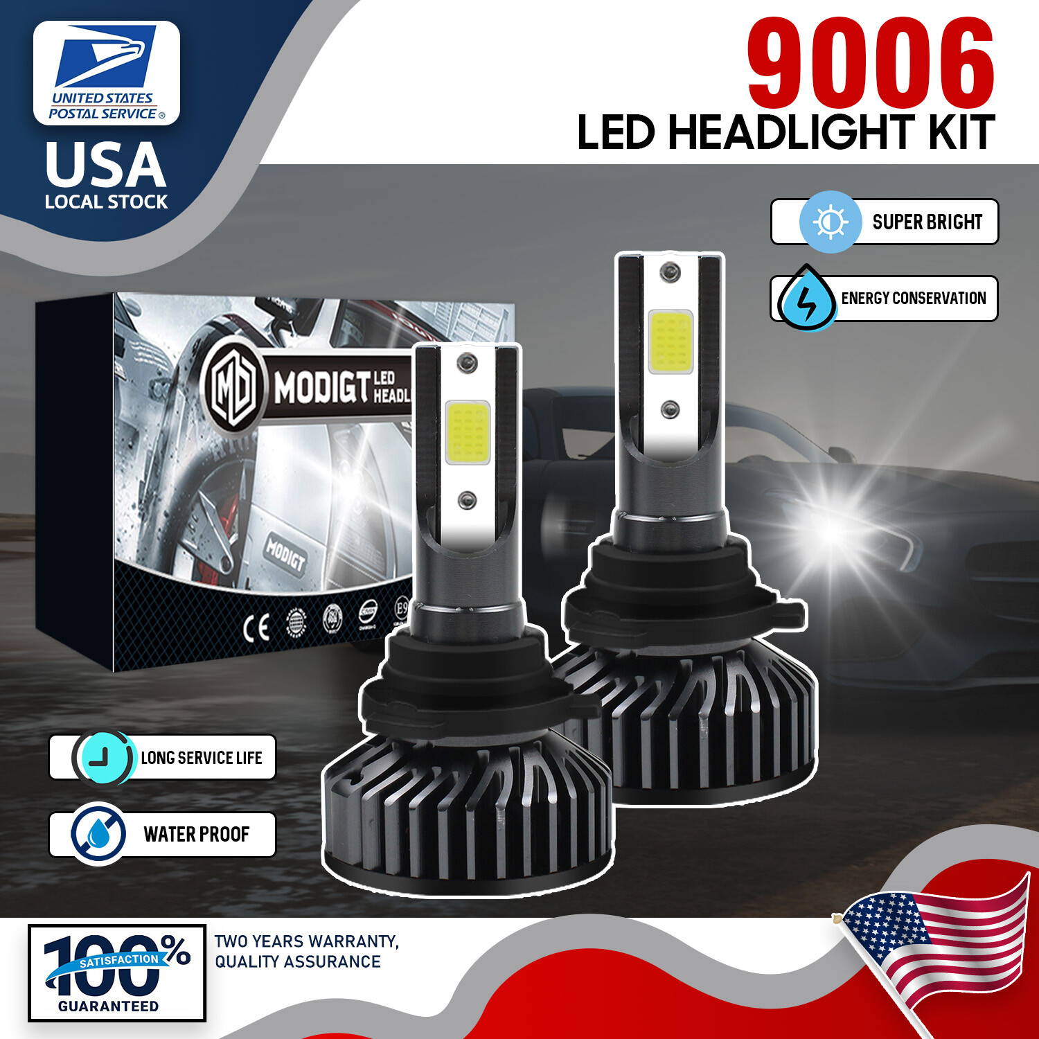MGT 9006 HB4 LED Headlight Bulbs 6000K White 30000LM 240W High Power High Beam