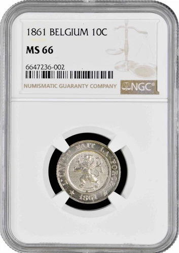 Belgium 10 centimes 1861, NGC MS66, "King Leopold I (1832 - 1865)" Pop 4/1