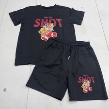 Youth Boys Black Take The Shot Basketball Bear Graphic Outfit Set Size 12-13