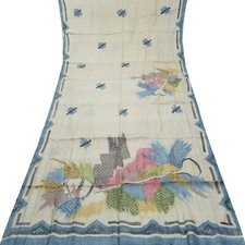 Namaste Vintage Beige Sarees 100 Pure Silk Printed Indian Sari 5YD Craft Fabric