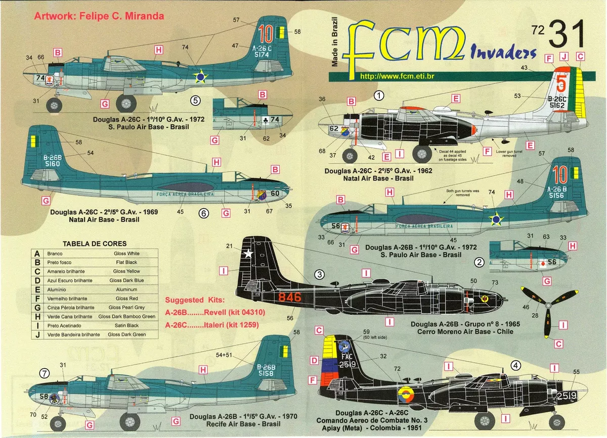 FCM Decals 1/72 DOUGLAS A-26 INVADER Latin American Service