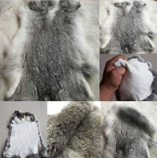 5PCS Real Rabbit Skin Pelts Hide Tanned Soft Animal Fur Leather Natural Gray DIY
