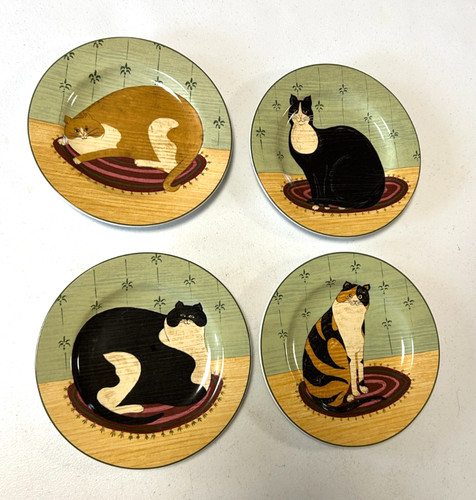 4 Vintage Warren Kimble Sakura Cat Collection Lunch Salad 8" Plates 2000