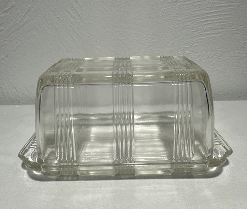 Hazel Atlas Clear “Crisscross” 1 lb. Butter Dish w/Lid  Depression Glass Vtg
