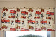 handmade vintage firemen curtain panels 
