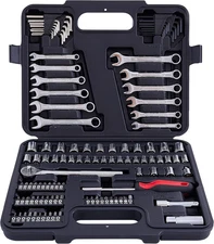 121 Piece Mechanic Tool Set, 1/4 & 3/8 Inch Drive Metric & Standard Socket Wrenc