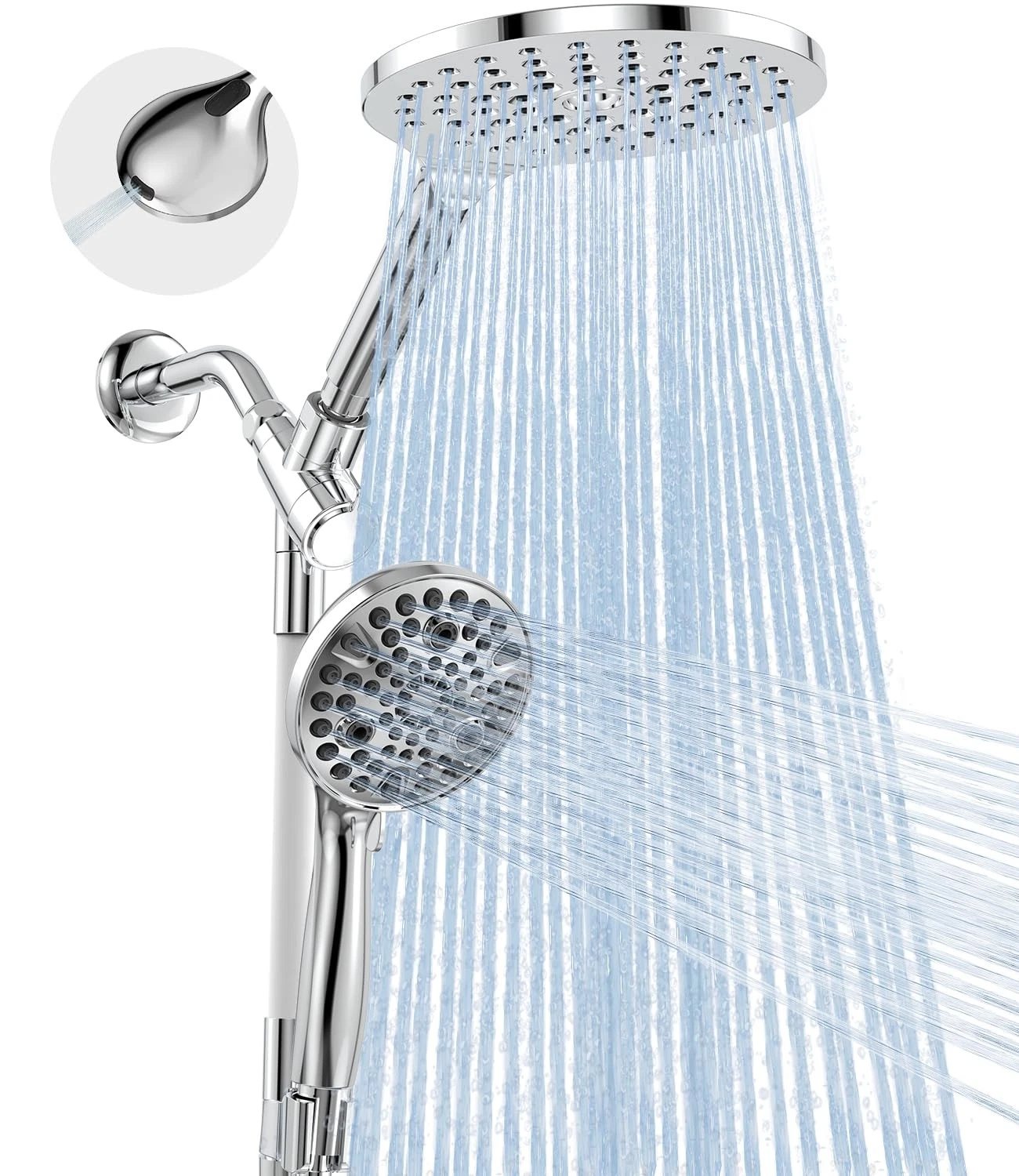 Dual Handheld Shower Head Combo, 2-in-1 Rain Shower Heads System 8 Inch Rainf...