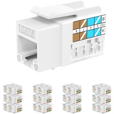 Rapink RJ45 Keystone Jack Cat6 10G Support, Jacks UTP 25 Pack, White 