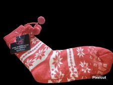 Holiday Slipper Socks With Grippers Youth Size 10-4 Red