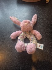 Jellycat Blossom Tulip Bunny Baby Ring Rattle Grabber Plush Pink/ Floral Print