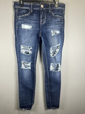 American Eagle Jeans Womens Destroyed Superlow Jegging AEO Denim Skinny 10
