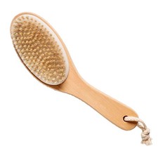 100 Natural Boar Bristle Body Brush with Contoured Wooden Handle Tan, White