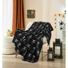 Way To Celebrate Halloween Skull Dogs Plush Throw Blanket 50" x 60" Black