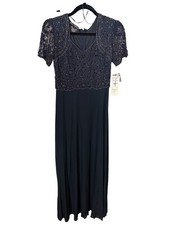 Pisarro nights formal navy beaded gown short sleeve NWT size 4