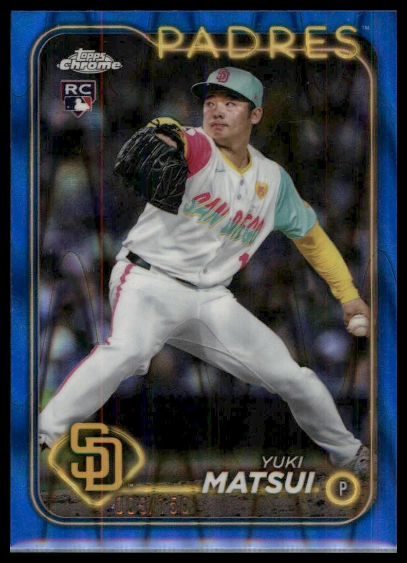#116 Yuki Matsui 2024 Topps Chrome Blue Raywave Refractors RC #/150 Padres