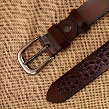 Women'S Vintage Hollow Belt, Punk Solid Color Pin Buckle Belt,Classic Jeans Belt