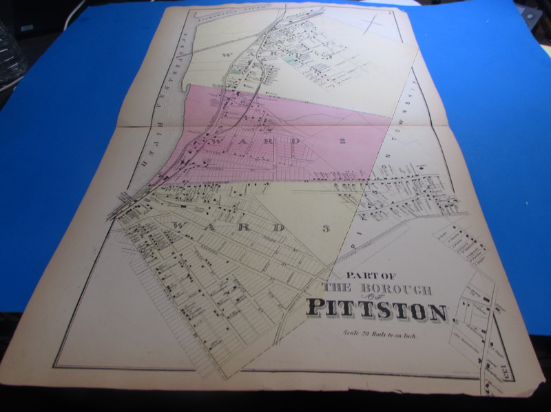 1873 PART OF BOROUGH OF PITTSTON PA (DOWNTOWN)- ORIGINAL MAP  - A. POMEROY - VG