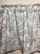 Handmade Floral Blue and White Toile Cotton Valance, 42 X 15 INCHES