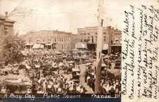 1908 Marion IL Illinois Public Square Crowd Goodall Bldg RPPC Postcard COPY